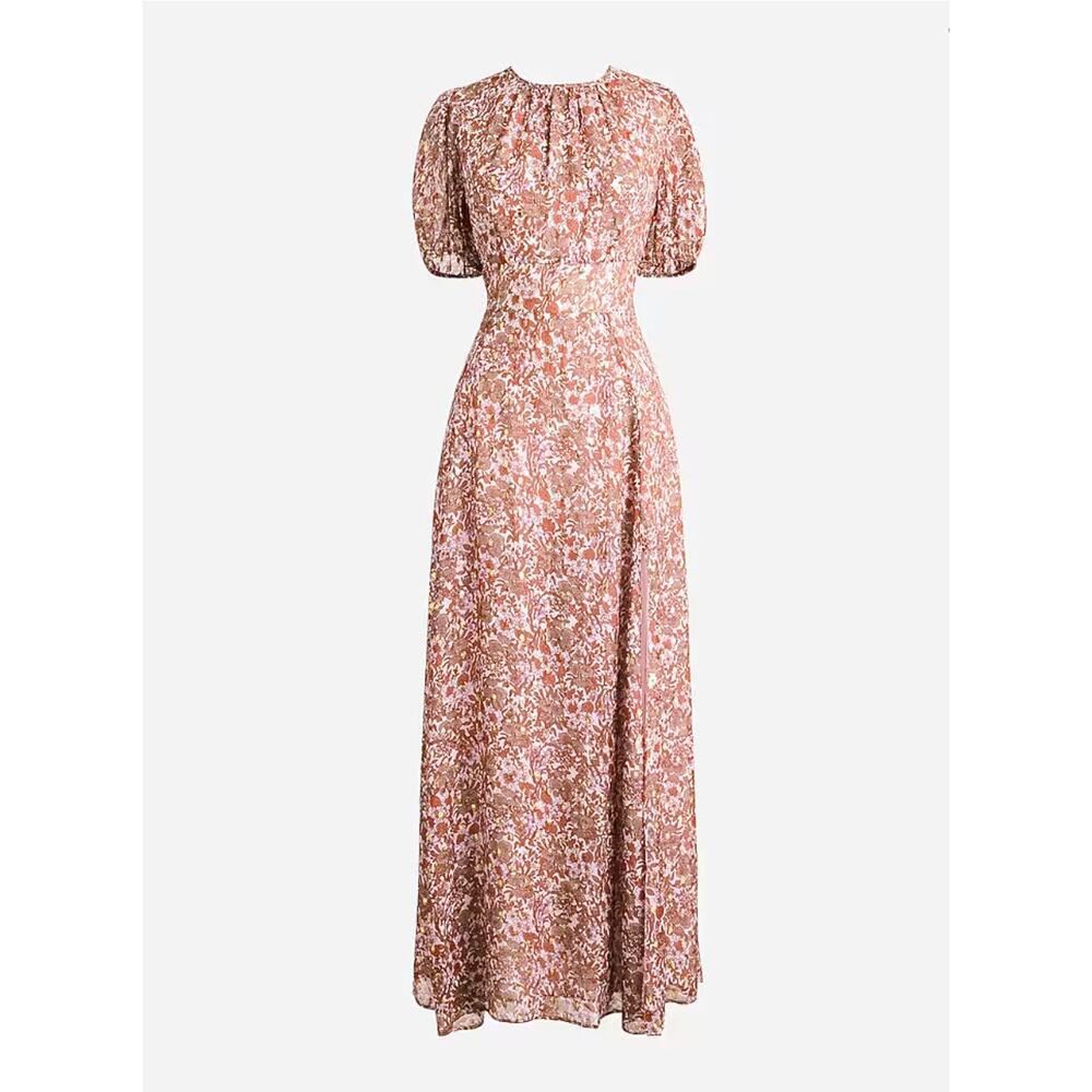 NWT J. Crew Open-back metallic clip-dot dress in bouquet floral // Sz 4